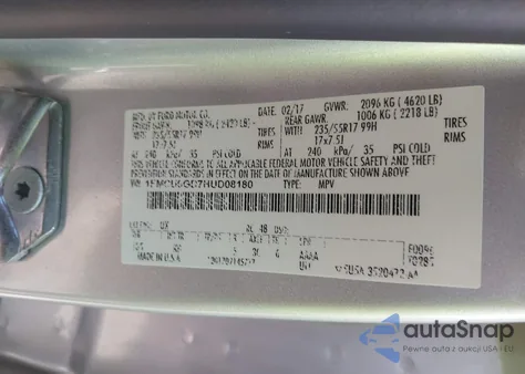 2017 Ford Escape Se z USA, uszkodzony, nr VIN 1FMCU0GD7HUD08180